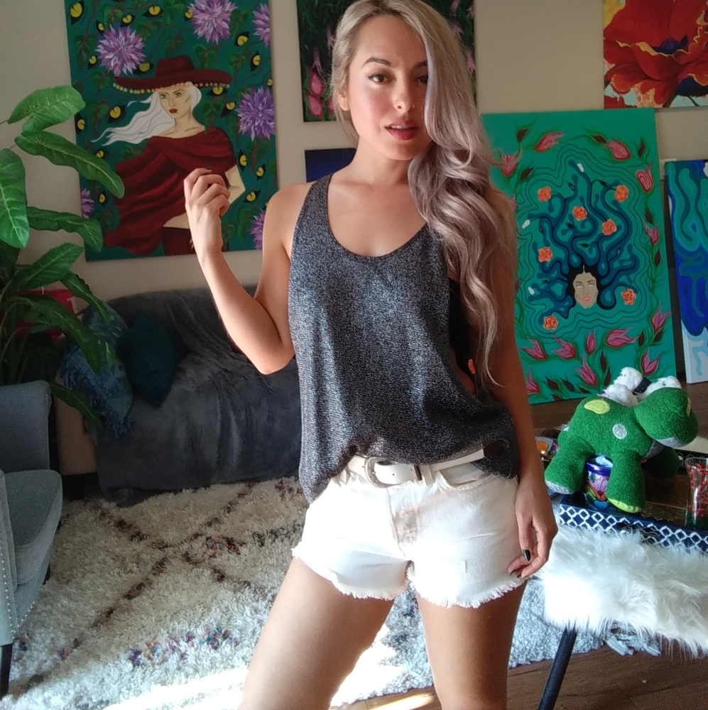 Shimmery metallic silver tank from out from under xs - Picture 2 of 4